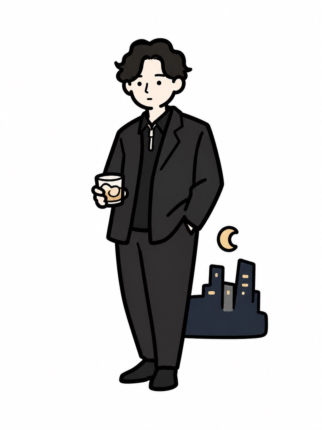 夜のお店に寄り添うマーケ顧問の人物イラスト